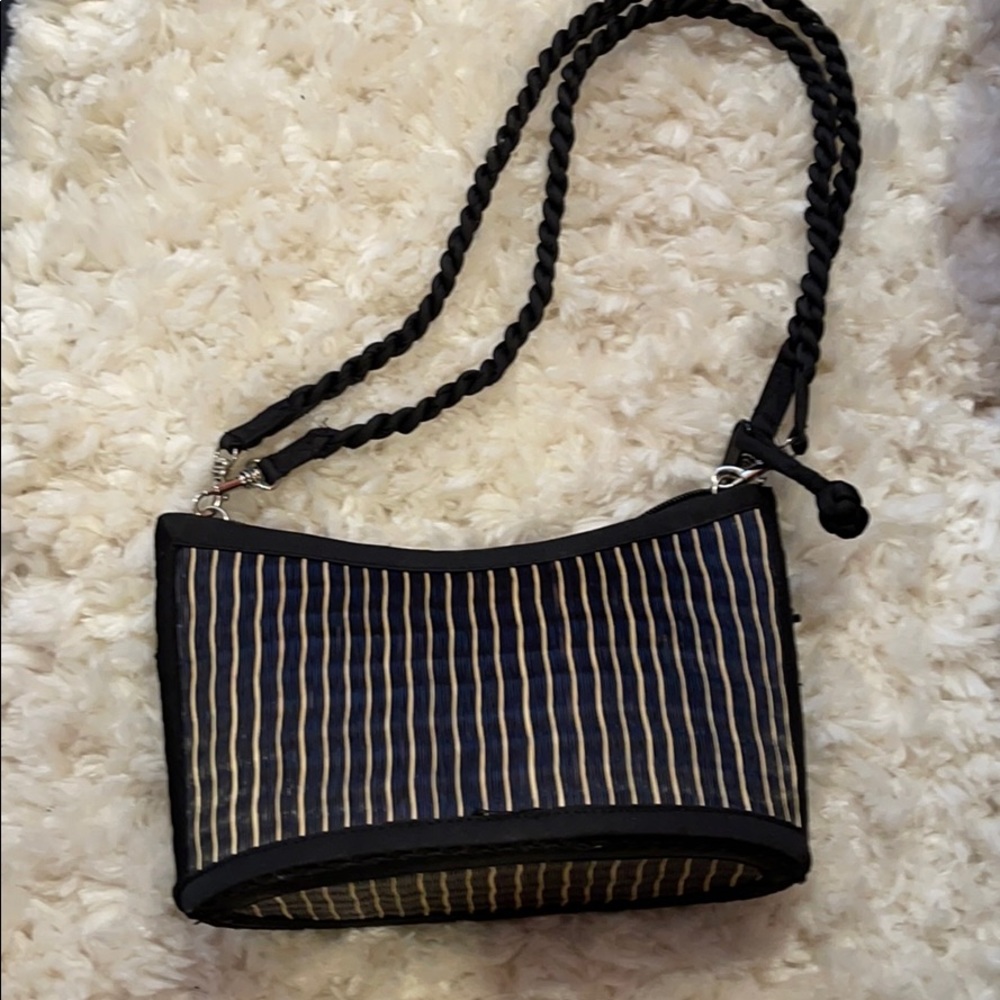 Baskets of Cambodia Handbag Woven Straw Black